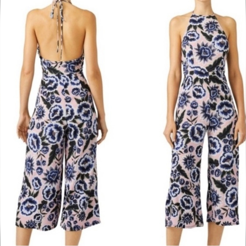 Show Me Your MuMu Women's Julianne Backless Jumpsuit Floral Pink Blue Size M